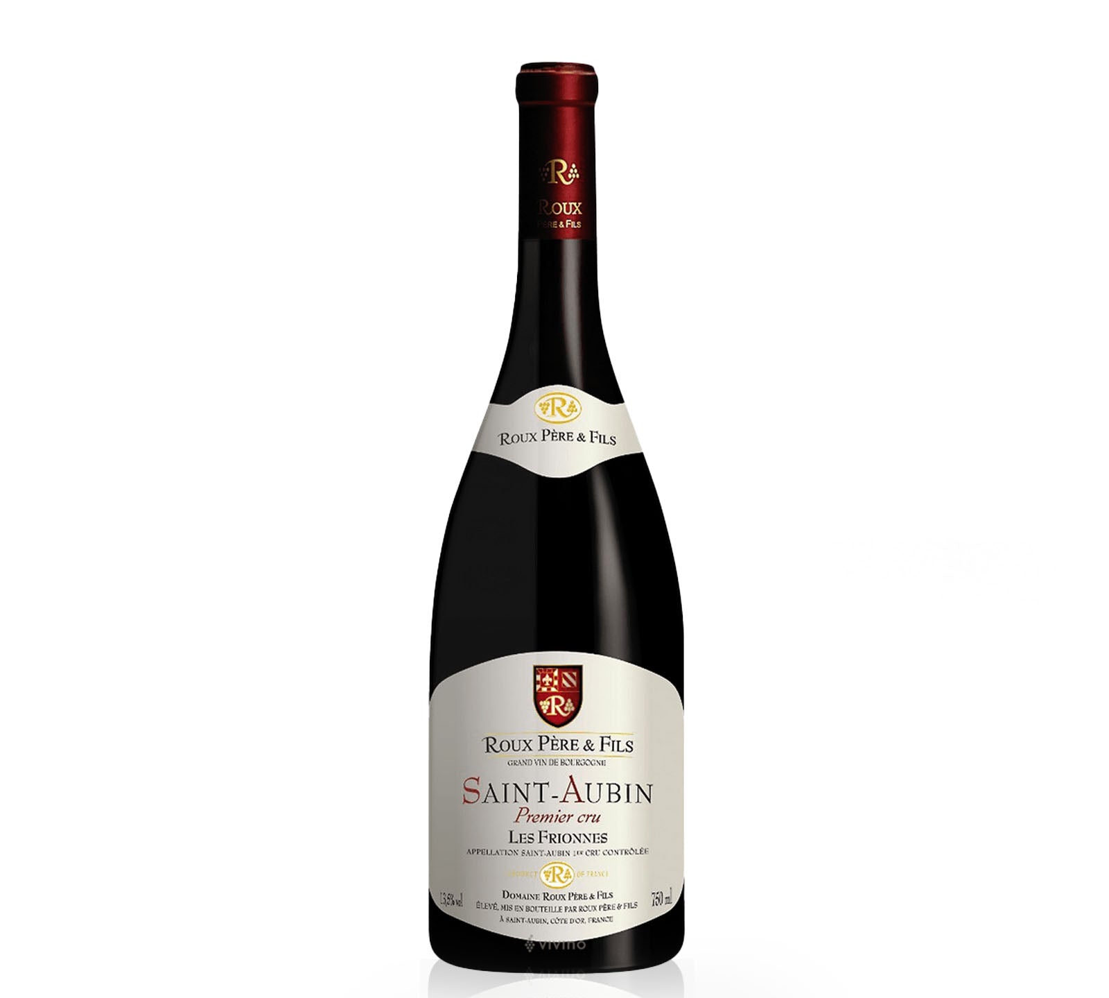 Bottle of Domaine Roux Pere & Fils St-Aubin 1er Cru Les Frionnes red wine.