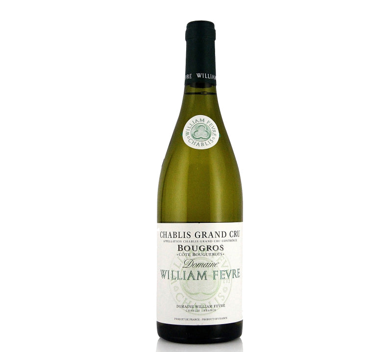 Domaine William Fevre Chablis Grand Cru Bougros Côte Bouguerots 750ml bottle, a powerful and elegant white wine with intense minerality from one of Chablis’ top Grand Cru vineyards.

