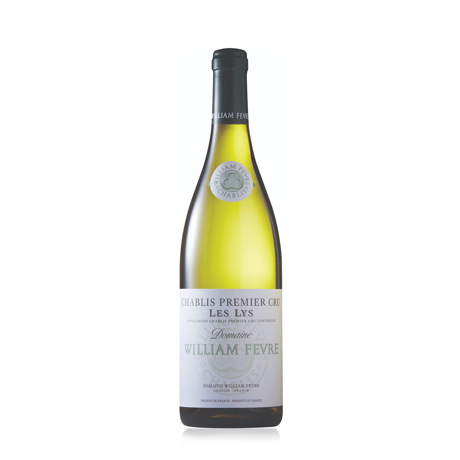 Domaine William Fevre Chablis Les Lys Premier Cru, 750ml bottle offering delicate floral aromas, fine minerality, and elegance from a renowned Premier Cru vineyard in Chablis.
