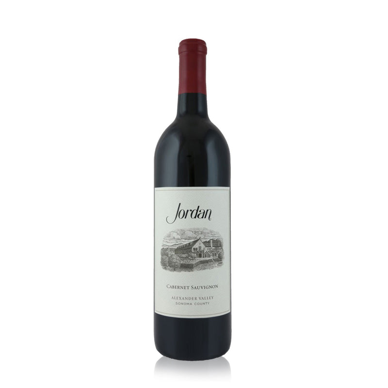 A bottle of Jordan Alexander Valley Cabernet Sauvignon red wine.