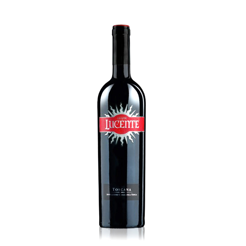 A bottle of Luce Della Vite Lucente IGT red wine.
