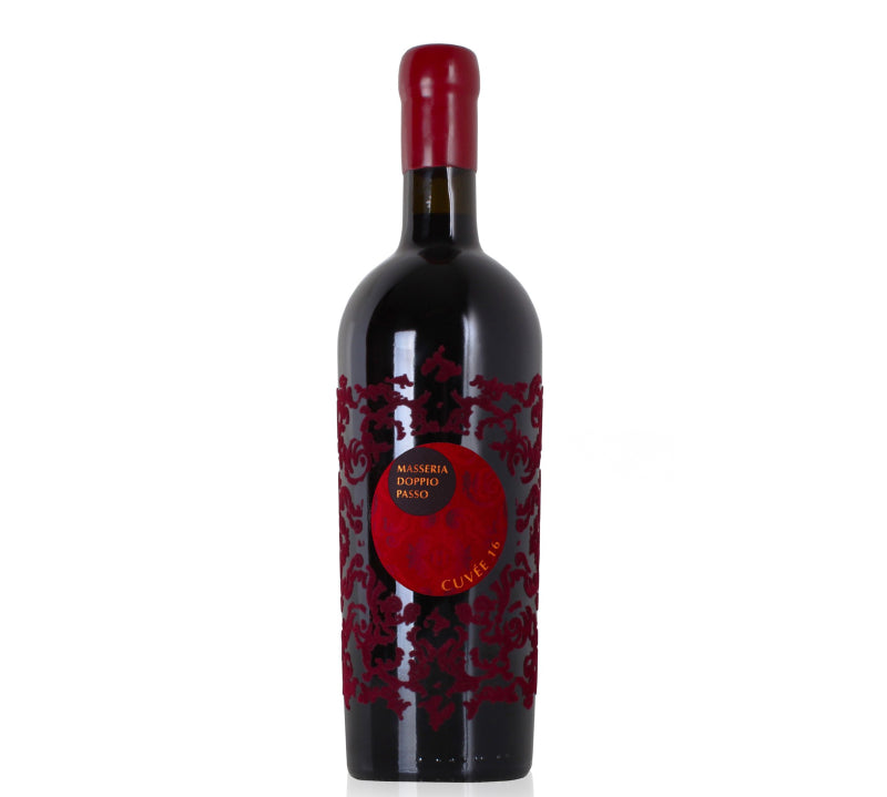 A bottle of Masseria Doppio Passo Cuvee Rosso 2016 red wine.