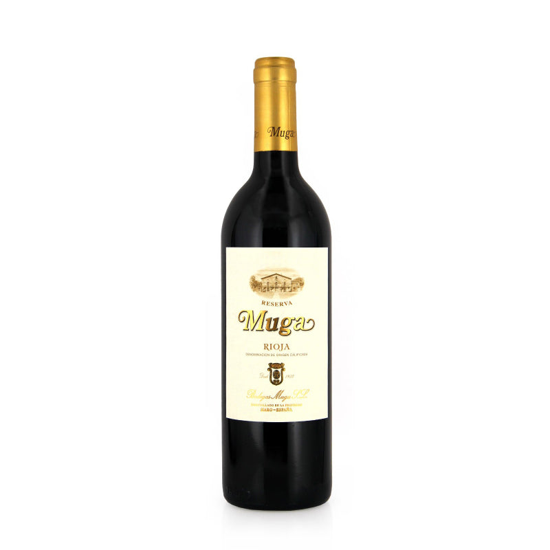 A bottle of Muga Rioja Reserva red wine