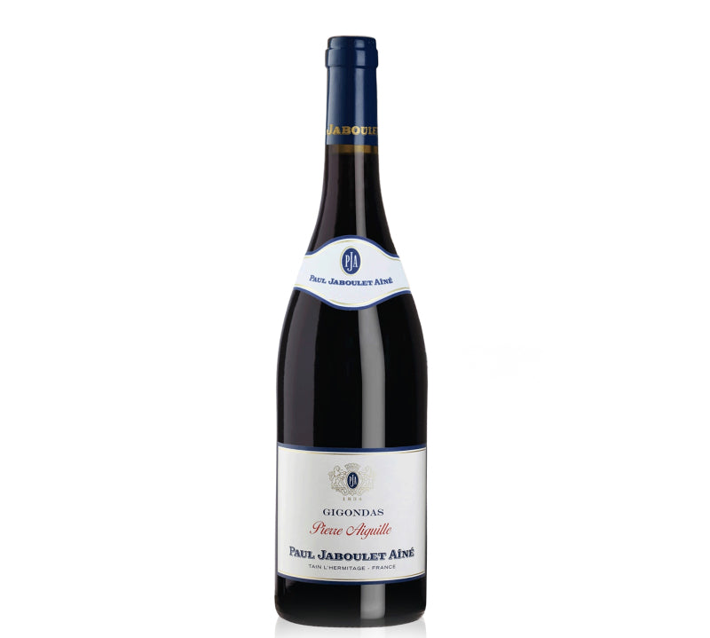 A bottle of Paul Jaboulet Aine Gigondas Pierre Aiguille Rouge red wine