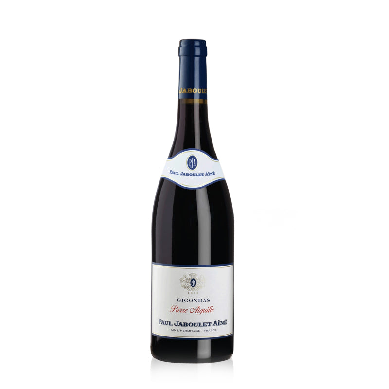 A bottle of Paul Jaboulet Aine Gigondas Pierre Aiguille Rouge red wine
