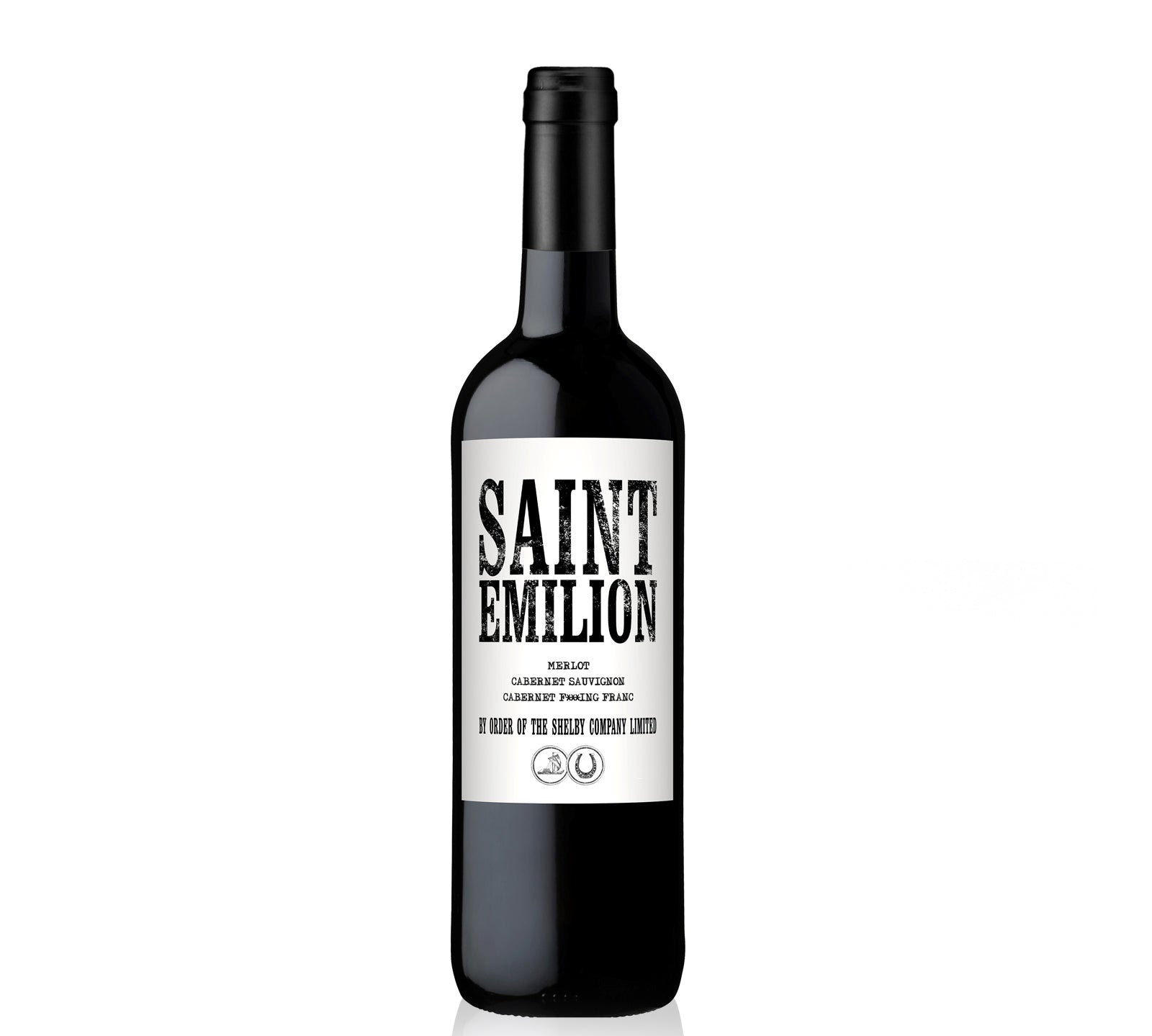 A bottle of Shelby Company Ltd St-Emilion Peaky Blinders red wine.