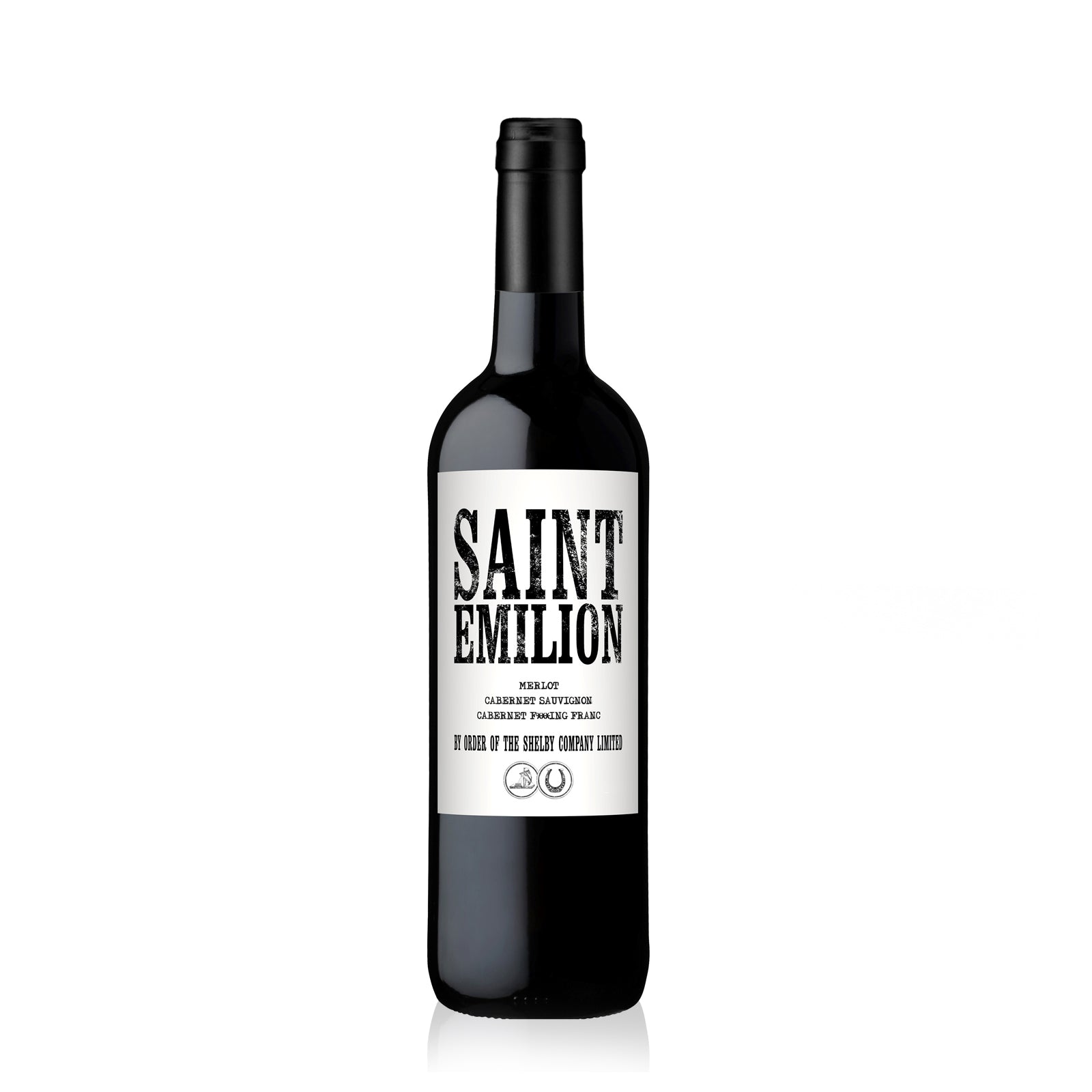 A bottle of Shelby Company Ltd St-Emilion Peaky Blinders red wine.