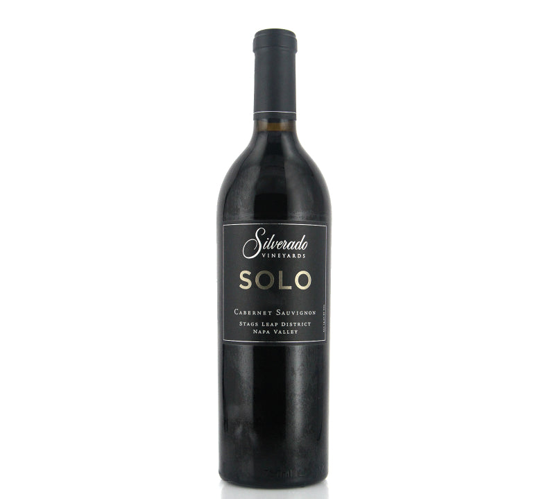 A bottle of Silverado Solo Napa Valley Cabernet Sauvignon red wine.