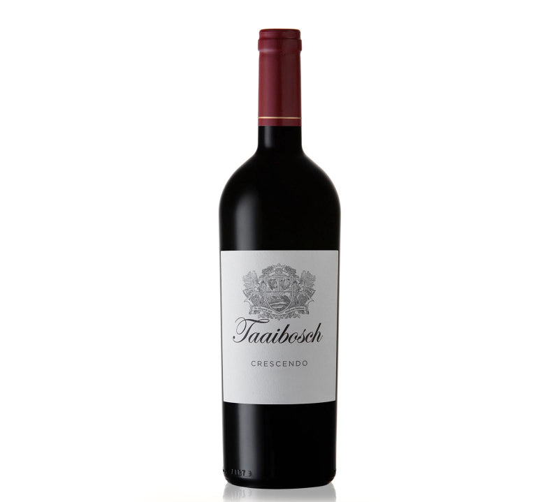 A bottle of Taaibosch Crescendo red wine.