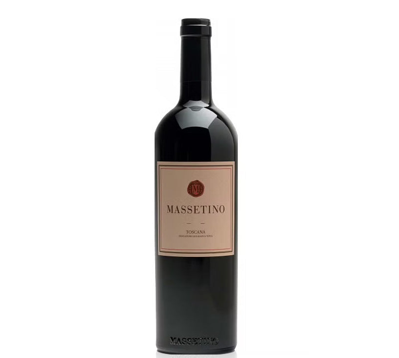 A bottle of Massetino red wine