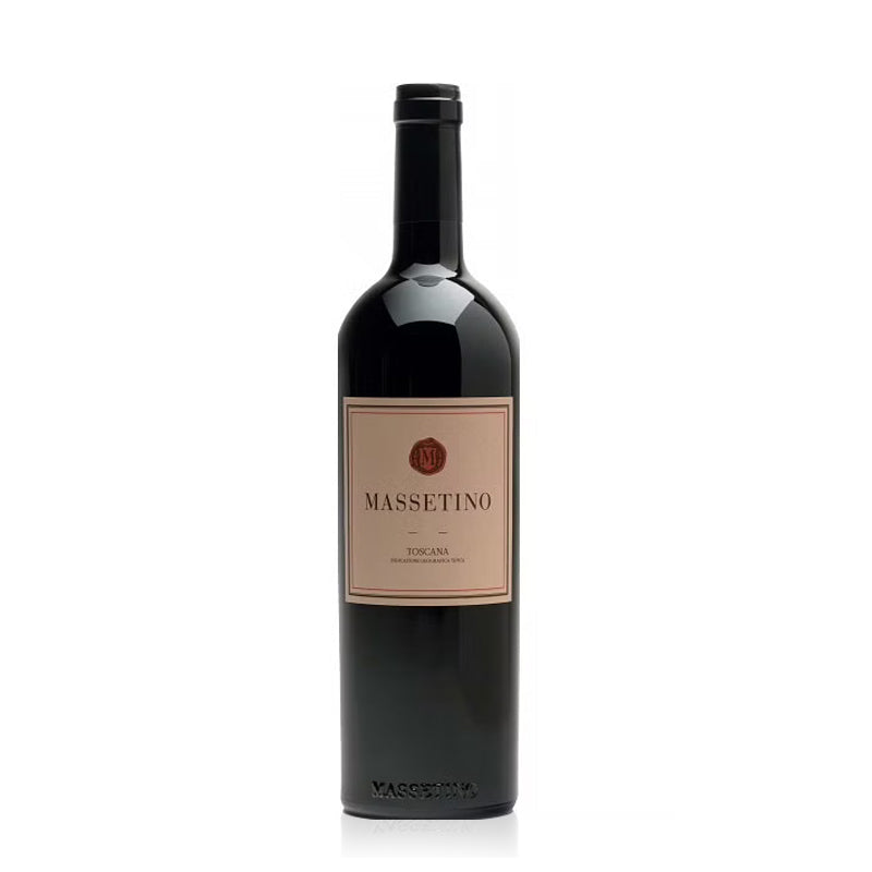 A bottle of Massetino red wine