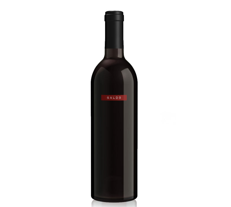 A dark bottle of wine labeled 'SALDO' from The Prisoner Wine Company, with a red rectangle on the label.