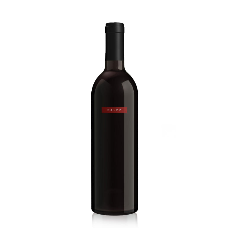 A dark bottle of wine labeled 'SALDO' from The Prisoner Wine Company, with a red rectangle on the label.