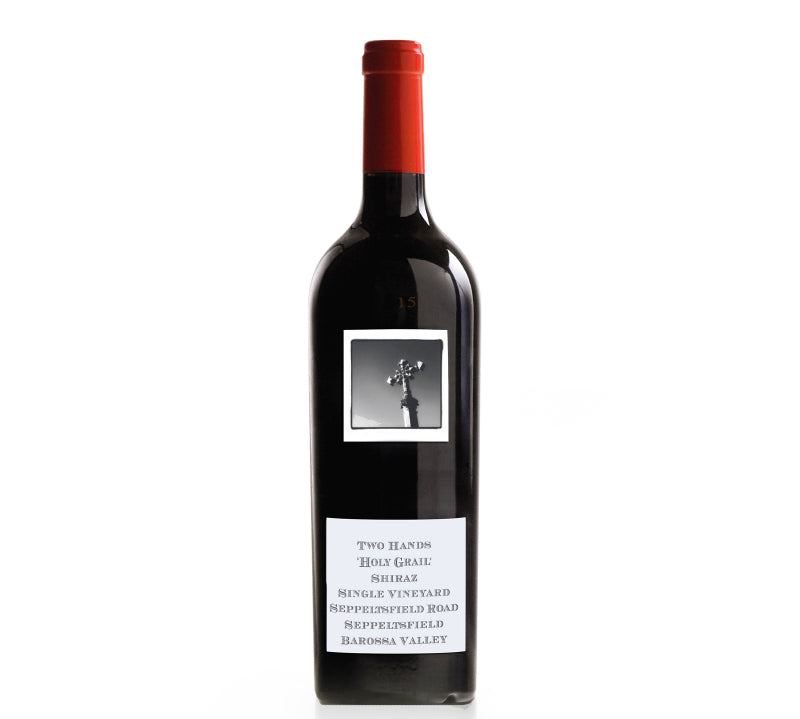 Two Hands Holy Grail Shiraz, a premium Australian red wine with intense dark fruit, spicy oak, and powerful, velvety tannins.