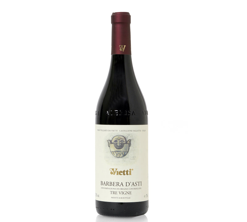 Vietti Barbera d’Asti Tre Vigne DOC 750ml, vibrant Italian red wine with rich berry flavors and balanced acidity.